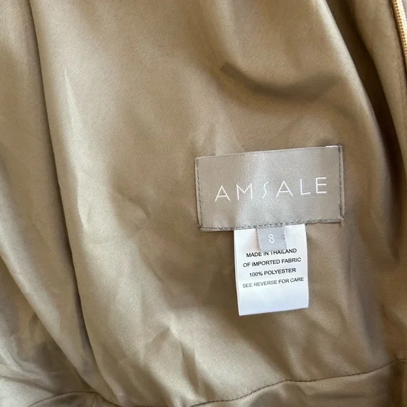Amsale NWOT One Shoulder Fluid Cocktail Midi Dress 8 Mocha